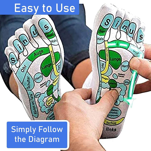 Acupressure Reflexology Socks for Women & Men - Foot Massage Five Toe Separate Socks with Cotton Reflexology Charts &