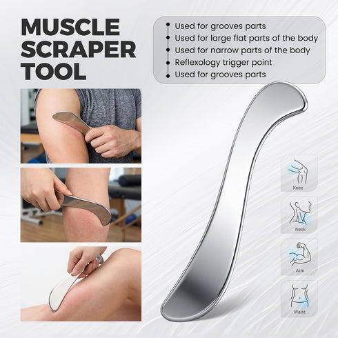 Outus 4 1 Set, Set in Stainless Steel Muscle Fascia Scraper Tool Gua Sha Muscle Scraper for Soft Tissue Mobilization