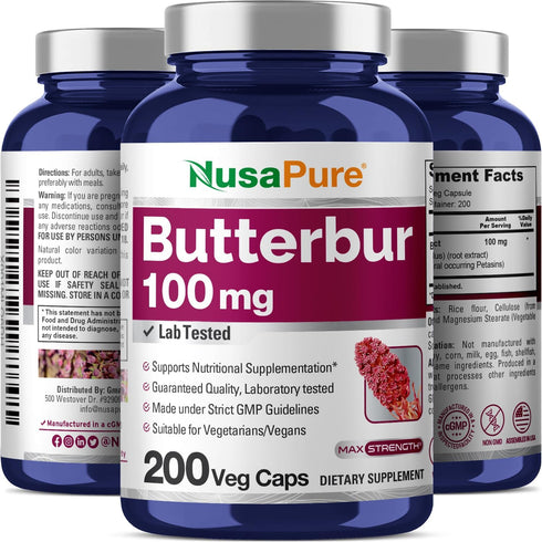 NusaPure Butterbur Extract, 100mg per Veggie Capsule, 200 Non-GMO, Vegetarian Capsules