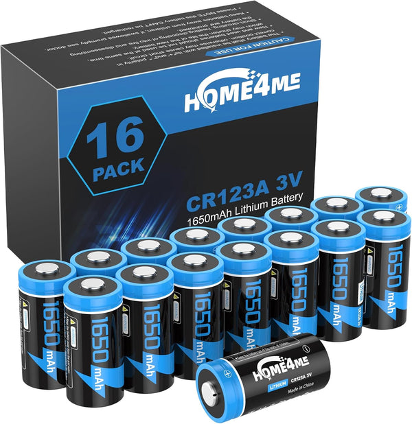 Home4me CR123A 3V Lithium Battery 1650mAh, 16 Pack 123A Lithium Batteries, CR17345 Battery