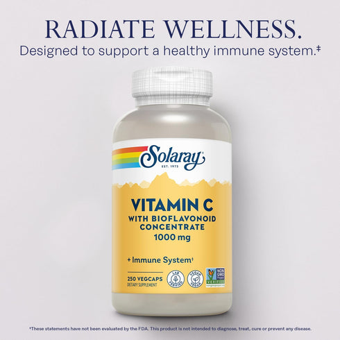 SOLARAY Vitamin C w/Rose HIPS, Acerola & Bioflavonoids, 1000mg, Non-GMO, Vegan, 250 CT for Immune Function