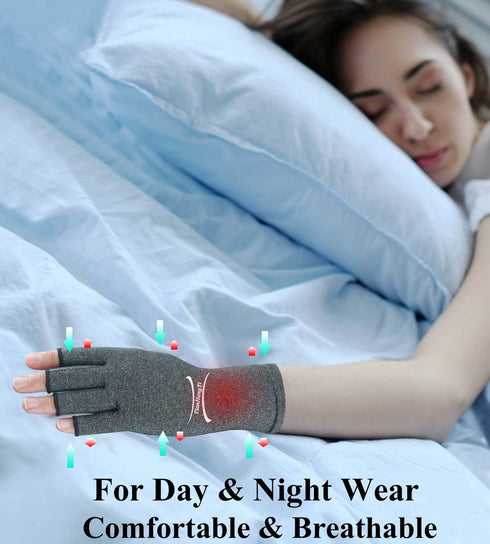 2 Pairs Arthritis Gloves - Compression Gloves for Pain Relief, Fingerless Hand Gloves for Men & Women, Medium