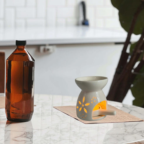 JHZABPO Set, White Oil Burner Tea Light Wax Melt Warmer with Tea Wax Tray, Essential Oil Diffuser, Oil Burner
