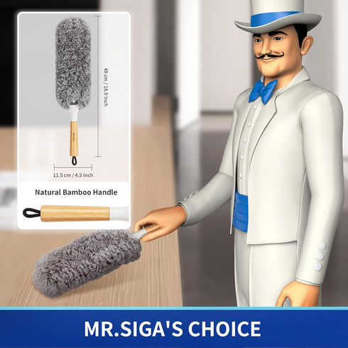 MR.SIGA Lint Free Microfiber Duster, Washable and Reusable Duster with Bamboo Handle and Replaceable Head, Duster for Household Cleaning by MR.SIGA