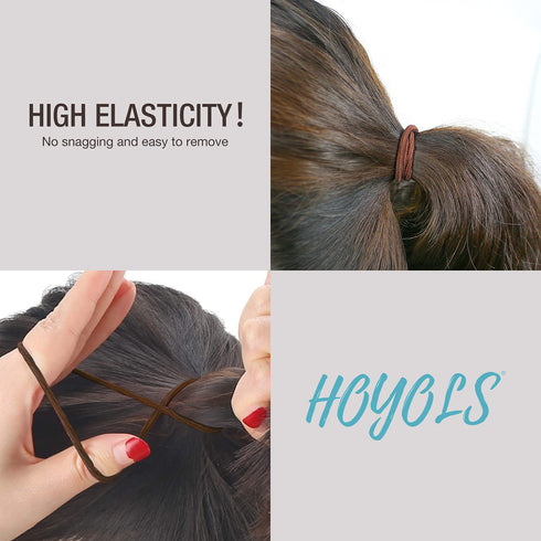 HOYOLS Ponytail Holders Hair Ties, No Metal Braided Bands, Elastic Thick Tie for Women, 50 Count, Brown