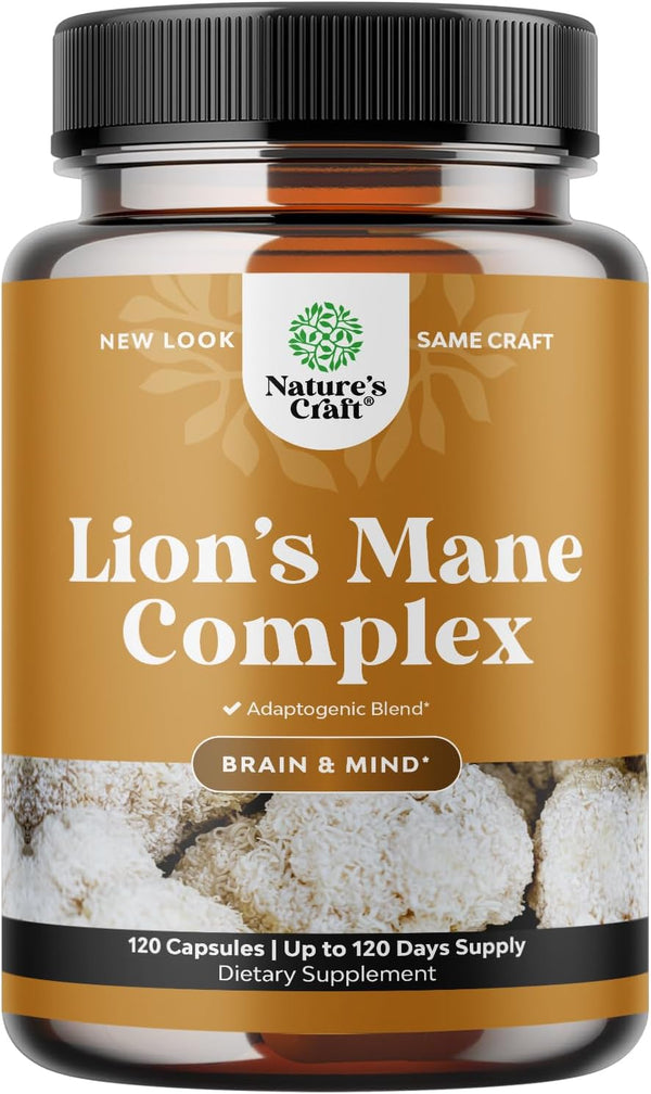 Advanced Lion's Mane Mushroom Supplement - 5X Fruiting Body Complex with Chaga, Maitake, Shiitake, Reishi (120 Caps)