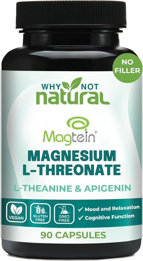 Magnesium L-Threonate Complex with Apigenin and L-theanine, 90 Capsules, Patented Magtein Supplement