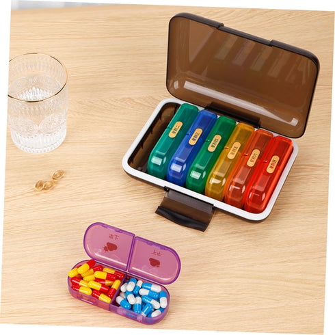 IDEANATEGRATE 7-Day Weekly Pill Organizer Multi-Grid Medicine Case with Black Shell, Portable Travel Pill Box for Daily