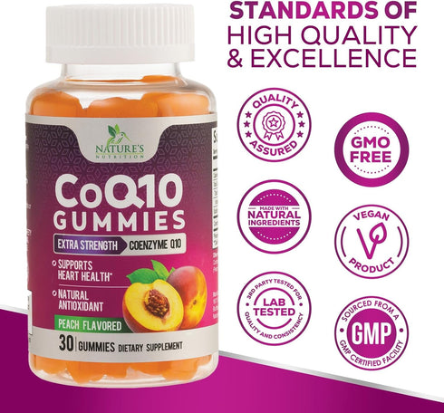 CoQ10 100mg Gummies - Coenzyme Q10 Supplement, Antioxidant for Heart Health Support & Energy Production, 30 Count High