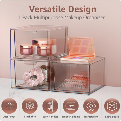 Sorbus Clear Makeup Organizer - Stackable Acrylic Drawer Organizer for Vanity, Bathroom, and Office Storage
