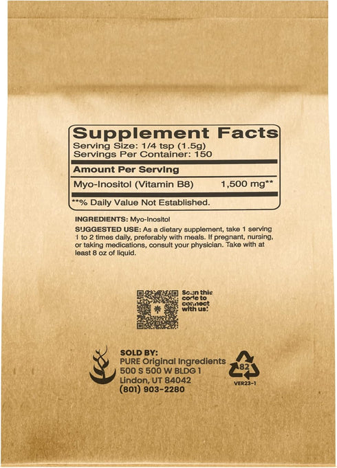 Pure Original Ingredients Inositol (Vitamin B8) Powder (8 oz) Always Pure, No Fillers or Additives, Lab Verified