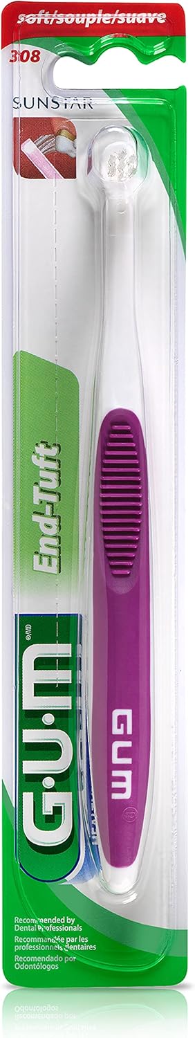 GUM End Tuft Toothbrush - Extra Small Head for Hard-to-Reach Areas, Soft Dental Brush for Adults, 1 Count