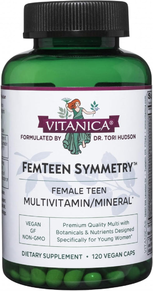 Vitanica FemTeen Symmetry, Vegan Daily Multivitamin for Teens, 120 Capsules