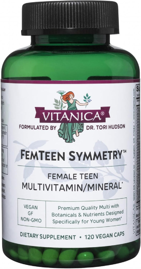 Vitanica FemTeen Symmetry, Vegan Daily Multivitamin for Teens, 120 Capsules