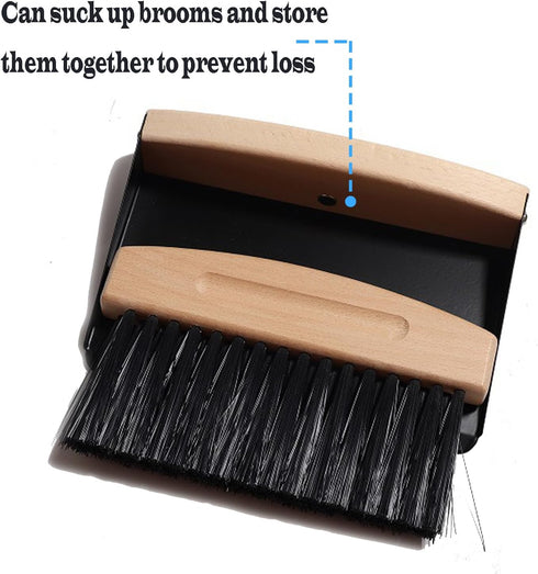 Mini Broom and Dustpan Set, Small Metal Dustpan and Brush for Home Office, Desktop, Pet Care, Black