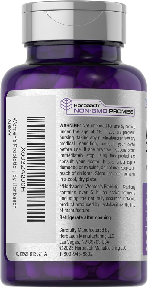 Horbaach Probiotic for Women with Cranberry - 90 Capsules, 14 Probiotic Strains, Non-GMO