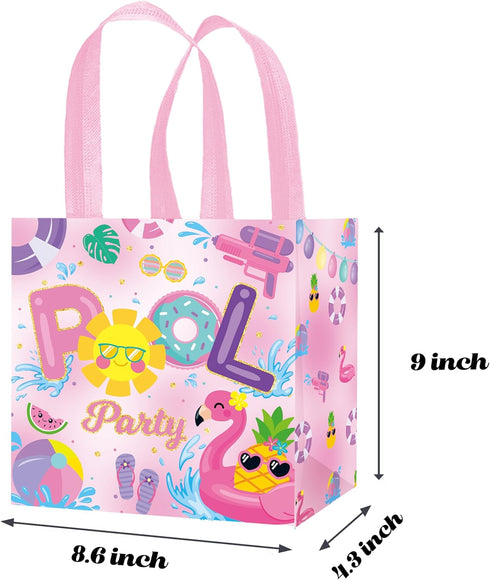 C L cooper life 12pcs Summer Pool Party Gift Treat Bags, Pink Hello Summer Theme Non-Woven Bags for Girls