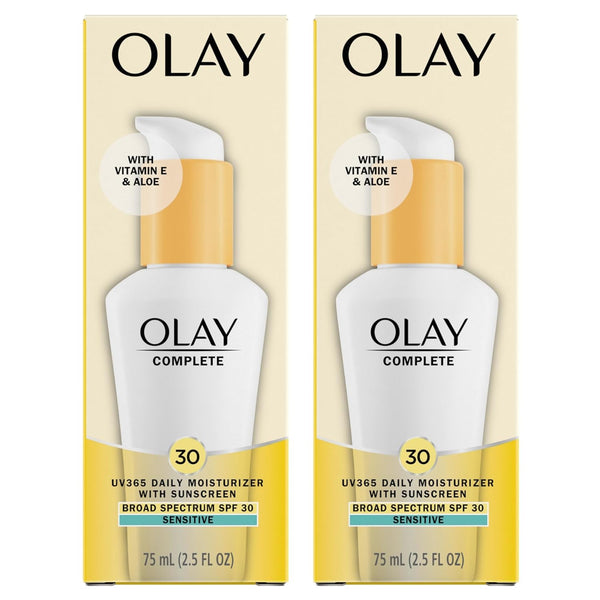 Olay Face Moisturizer, Complete with Sunscreen SPF 30, Fragrance-Free, 2.5 Oz - 2 Pack