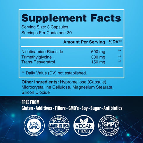 Benevolent NAD+ Supplement 1050mg, High Absorption Cell Regenerator with Trans-Resveratrol & TMG, 90 Capsules