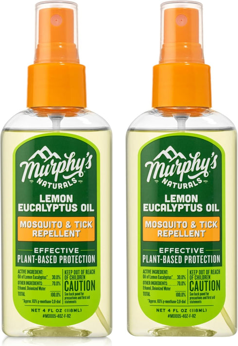 Murphy's Naturals Lemon Eucalyptus Oil Insect Repellent Spray | DEET-Free, Plant-Based, 4 Ounce Pump Spray, 2 Pack