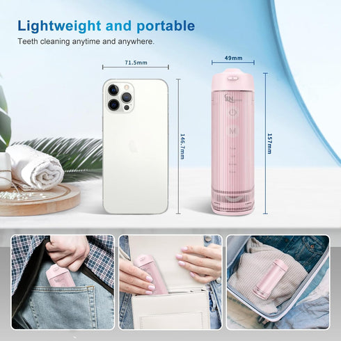 Mini Portable Water Flosser, Telescopic Tank, 4 Modes, IPX7 Waterproof, Teeth Cleaner for Home & Travel (Pink)