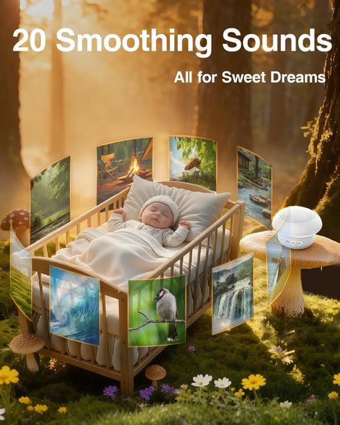 Qobayleo 20 48H 30 3 Portable White Noise Sound Machine for Baby Kids Adults, Natural Soothing Sounds, Battery