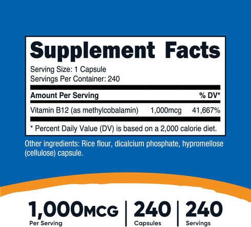 Nutricost Vitamin B12 (Methylcobalamin) 1000mcg, 240 Capsules - Vegetarian, Non-GMO & Gluten Free B12 Supplement