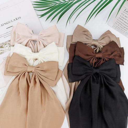 Canitor 6PCS Hair Bows for Women | Silky Satin Hair Ribbon with Barrettes Clip | Trendy Gifts for Teen Girls