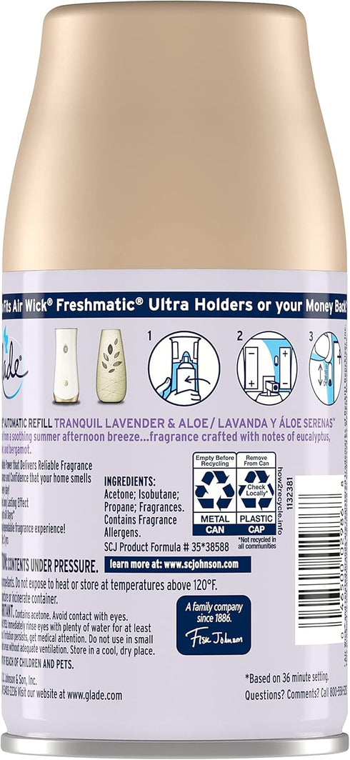 Glade Automatic Spray Refill, Air Freshener for Home, Tranquil Lavender & Aloe, 6.2 Oz