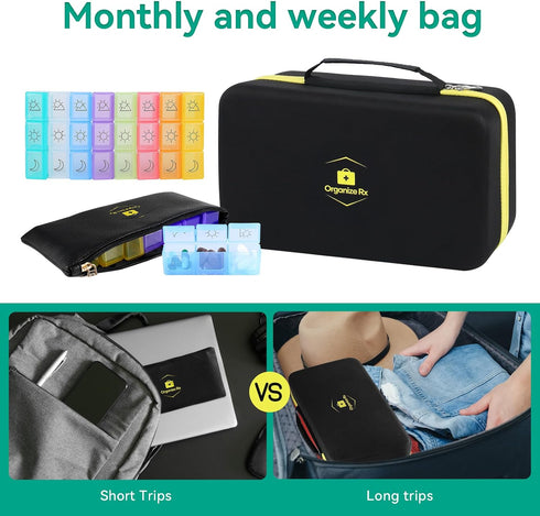 Organize Rx 3 Lockable Monthly Pill Organizer Times a Day, One Month Pill Box with Child Lock, Weekly Travel Bag