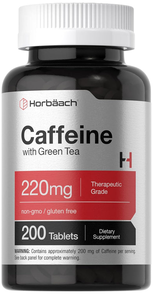 Horbaach Caffeine Pills - 200mg with Green Tea, 200 Tablets, Vegetarian, Non-GMO & Gluten Free
