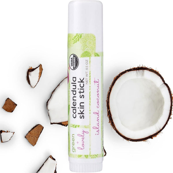Calendula Skin Stick Organic Lotion Sticks | Moisturizing Balm Ointment, 0.5 oz, Island Coconut (2 Tube Set)