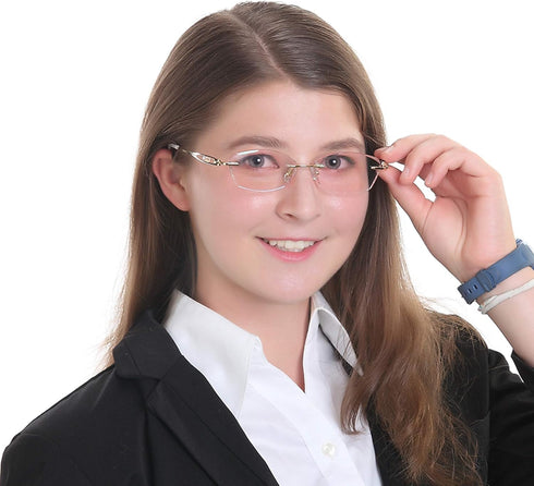 LifeArt Blue Light Blocking Glasses, Computer Reading Glasses, Rimless Frame Tinted Lens for Women (+2.50 Magnification)