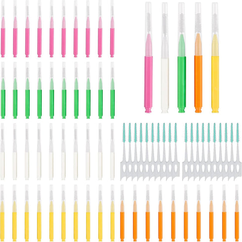 70PCS Soft Braces Brush Set, 50PCS Tooth Picks Flossing Head for Oral Tooth Cleaning, with Disposable Toothpicks