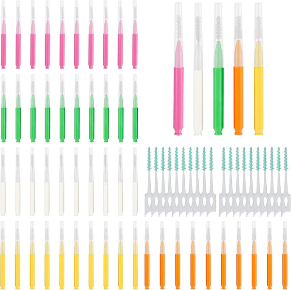 70PCS Soft Braces Brush Set, 50PCS Tooth Picks Flossing Head for Oral Tooth Cleaning, with Disposable Toothpicks