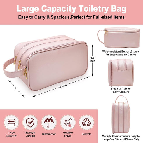 Travel-Accessories Makeup Bag for Women, Water Resistant Toiletry Bag for Travel Essentials, Eco Leather Cosmetic Bag