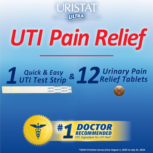 URISTAT Ultra UTI Relief Pak - UTI Treatment for Women and Men, 1 UTI Test Strip and 12 Treatment Tablets, 1 Box