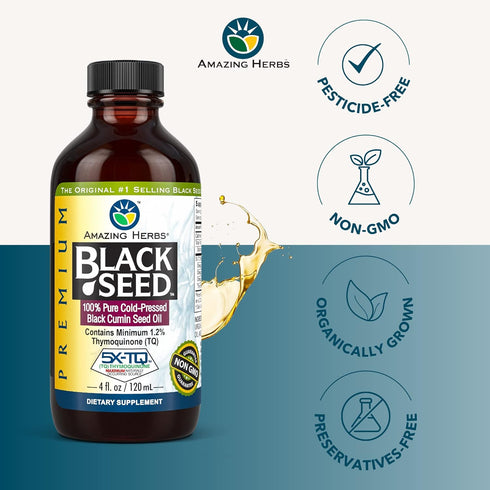 Amazing Herbs Premium Black Seed Oil, Cold Pressed Nigella Sativa, 4 Fl Oz
