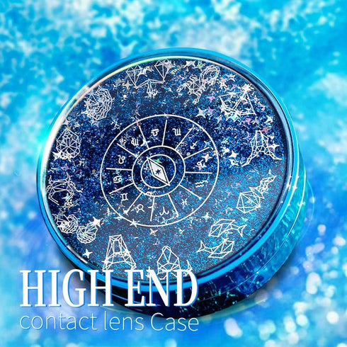 Contact Lens Case, Bling Constellations Contact Cases with Tweezers Remover Tool Mirror Solution Bottle Portable Contact Lenses Storage Container Kit for Travel (Blue)