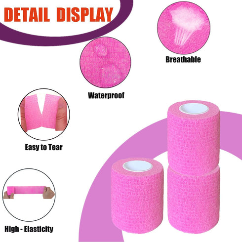 Kuanfine 3 Pack 3 Inches Self Adhesive Bandage Wrap Vet Wrap for Pets, Stretch Self Adherent Tape Cohesive Wrap
