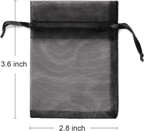 Akstore 100Pcs Sheer Drawstring Organza Jewelry Pouches - 2.8"x3.6" - Black - Wedding Party Favor Bags