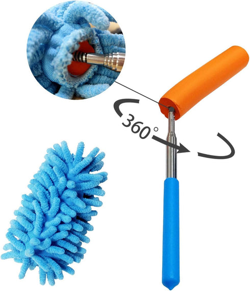 Microfiber Duster for Cleaning: Telescoping Extension Pole Mini Dusters for Car, Window, and Office