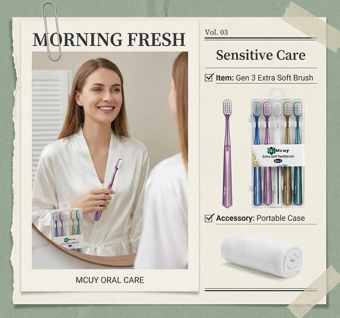 Mcuy 5 Pack GentleClean Pro Extra Soft Toothbrushes for Adults - Super Ultra Soft Bristles Manual Tooth Brush