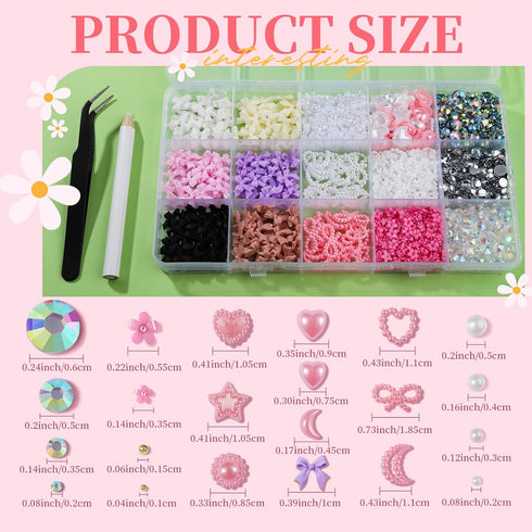FANDAMEI Nail Art Kit, Nail Charms and Gems, Rhinestones for Nails, Bow and Flower Charms for Nail Design