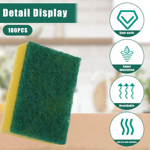 zisiueel 100 Pcs Heavy Duty Cleaning Scrub Sponges for Kitchen Abrasive Scrubber Sponge Bulk One Scouring Scrubbing One