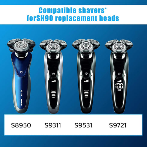 SH90 Replacement Heads for Philips Norelco Series 9000 (S9xxx) and 8000 (S8xxx) Electric Razor Shaver