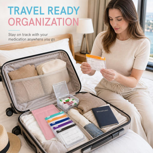 RAINFLOW 114PCS Pack 50 50 7 7 Travel Pill Organizer - Bpa Free Pill Bags for Travel, of Clear Label Writing Baggies