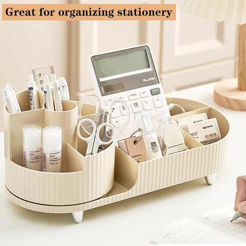 Rotating Makeup Organizer for Vanity, Large Spinning Cosmetic Storage with Brush Holder and Display Case