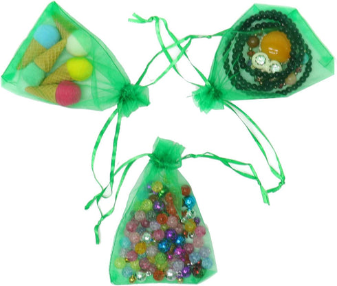 50Pcs 3x4 Inch Organza Bags with Drawstring - Green Small Mesh Gift Jewelry Candy Pouch for Christmas Wedding
