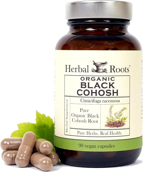 Herbal Roots Organic Black Cohosh Root | Extra Strength | Menopause and Menstrual Support for Women | 90 Vegan Capsules